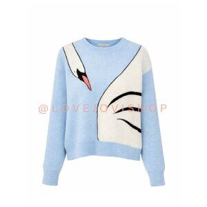 Whimsical Prep | Intarsia Sky Blue Swan Knit Sweater | XL